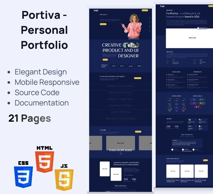 Portiva – Personal Portfolio Elegant HTML